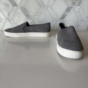 Vince Size 7M Perforated Suede Dark Gray Grey Platform Slip On Sneaker White
